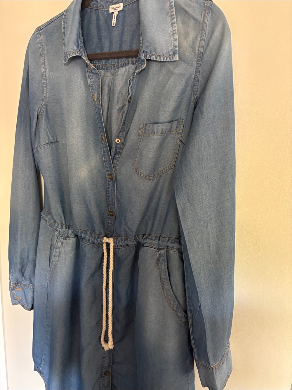 Splendid Light Blue Denim Shirt Dress with Drawstring